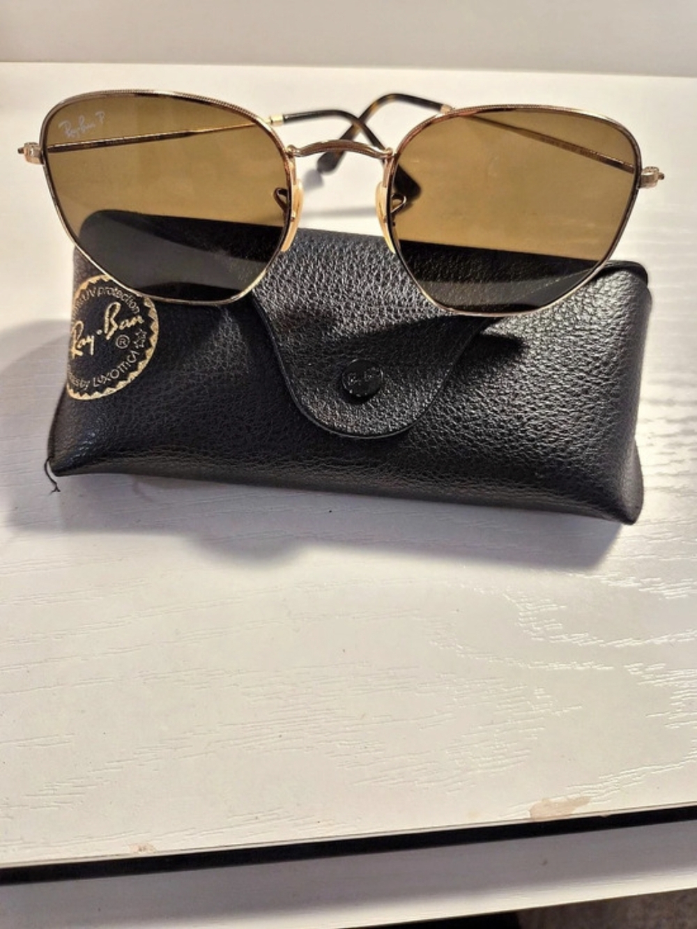 Ray-Ban Hexagonal Flat Lenses Gold-Tone Brown Lens Sunglasses
